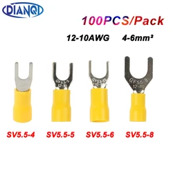 SV5.5-6 SV5.5-5 Yellow Furcate terminals Cable Wire Connector 100PCS 16~14AWG Yellow Furcate Fork Spade Crimp Terminals SV5-6 SV