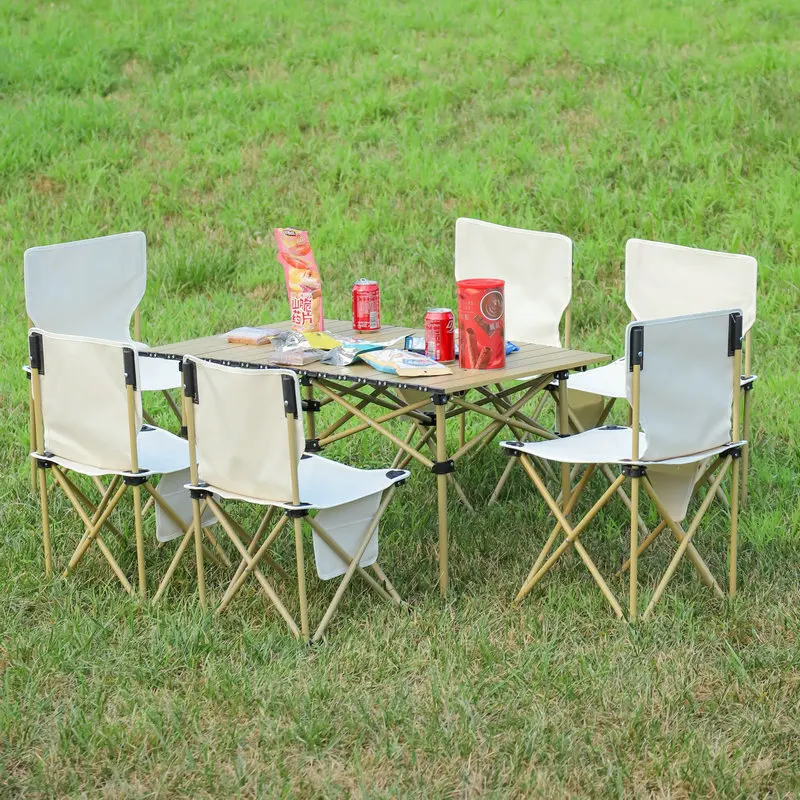 4 Pcs Chair And 1 Pcs Table Outdoor Folding Table Chair Set Aluminum Alloy Outdoors Furniture Camping Picnic Portable Supplies