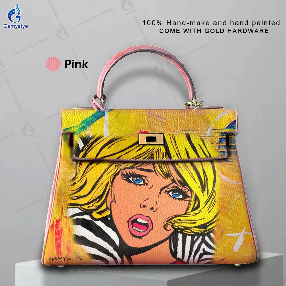 

Shoulder Bags Sac De Luxe Femme Luxury The girl with blue eyes Bags Women Art Hand-Painting Customize Totes Real Cowskin Leather