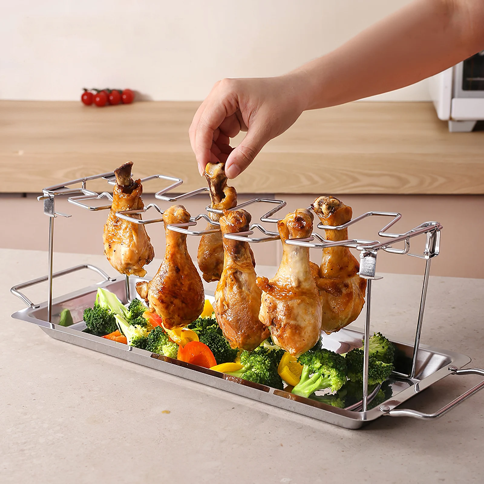 

Foldable Stainless Chicken Leg Vertical Chicken Leg Grill Wing Rack Drumstick Roaster Grill Tool for Outdoor Camping