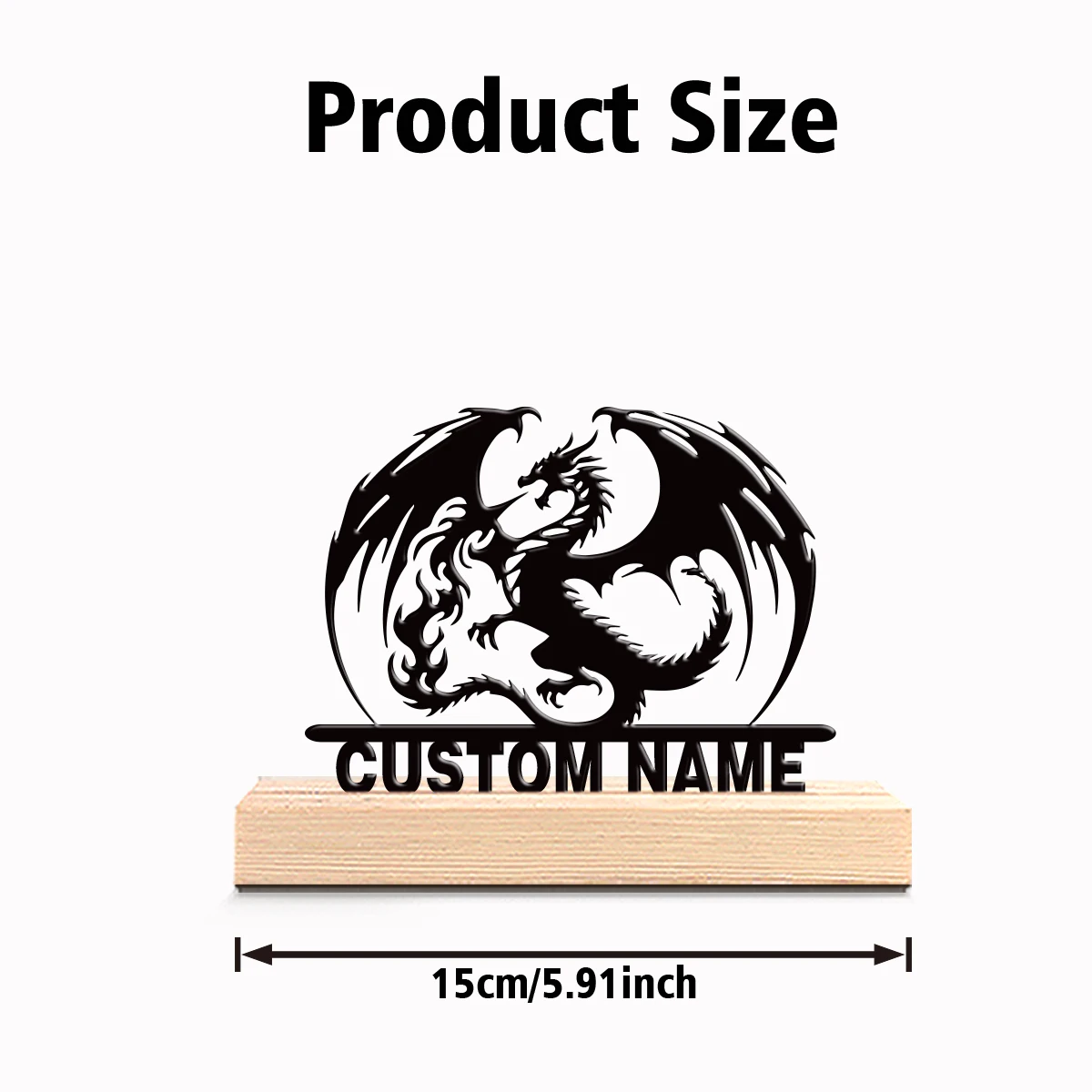 1pc Modern Evil dragon Custom Text Tin Statue Iron Ornament Metal Sculpture With Wood Base Art Figurine With Wood Base Study