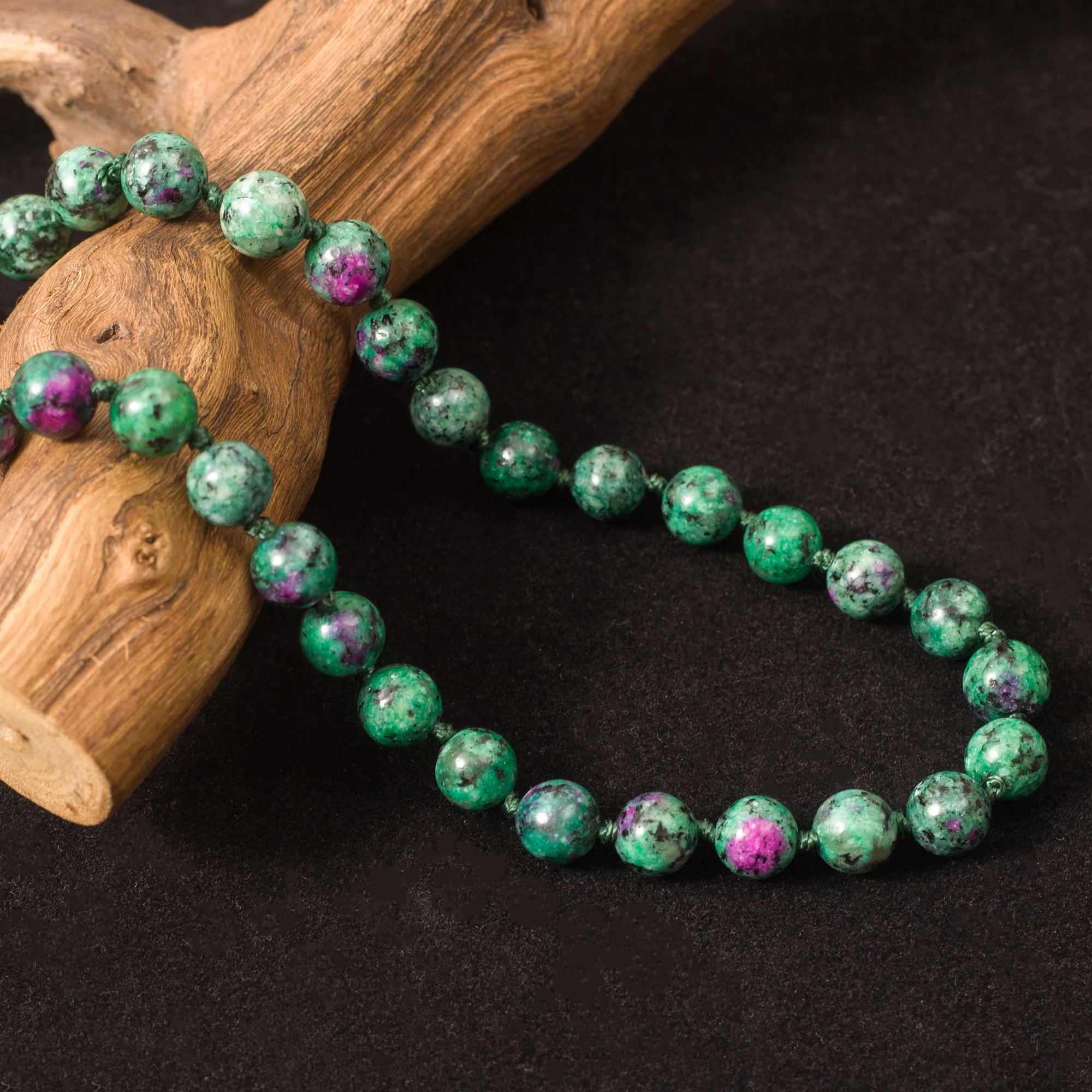 8mm Epidot Zoisite Knot 108 Mala Bead Necklace Meditation Prayer Jewelry Long Necklace for Men and Women