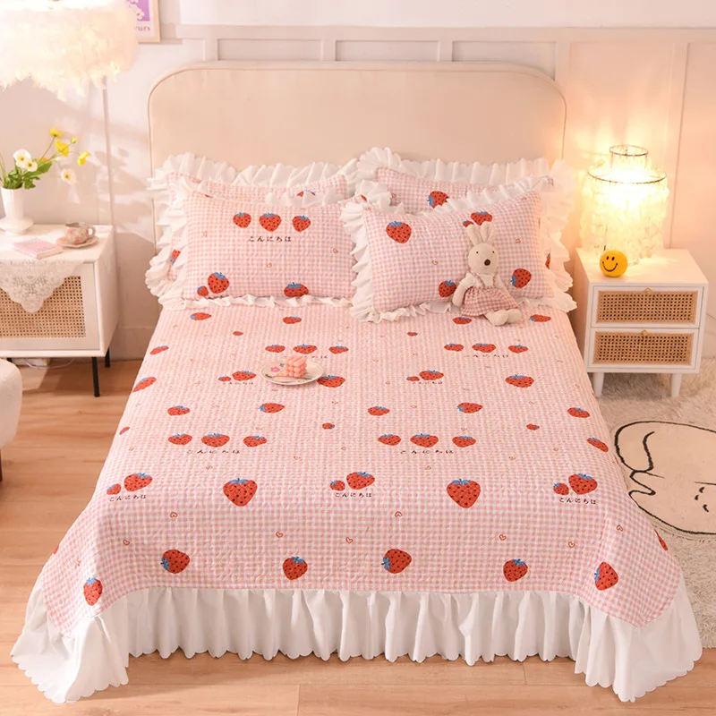 

Princess Style Chiffon Printed Bedspread King Size Sandwich Cotton Quilted Bed Cover Single Double Bed Spread Not Pillowcase