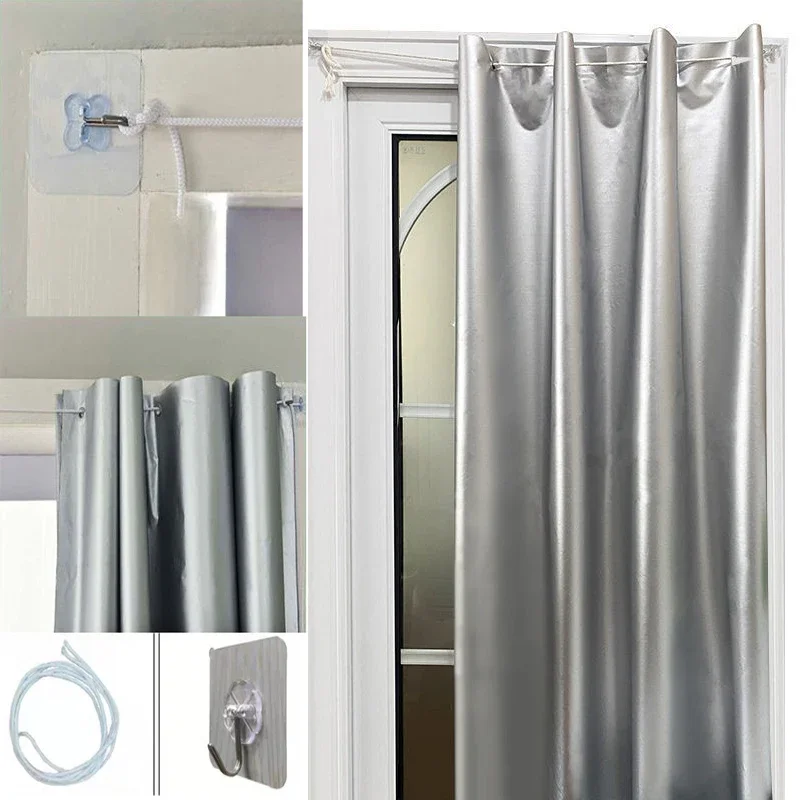 Full Shading Curtain Punch Free Sunshade Curtain Sunshade Cloth Heat Insulation Shades Double Sided Silver Anti-UV Curtain