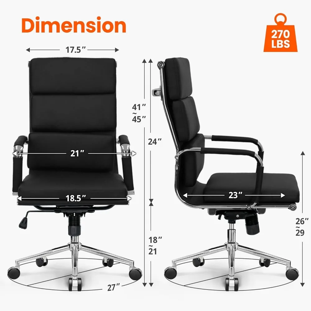 Silla de escritorio de oficina ergonómica, cuero ejecutivo moderno, tarea de conferencia, giratoria acolchada ajustable, hogar, oficina