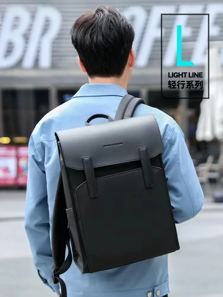 Mark Ryden Oxford +PU Leather Fabric Men\'s Business Backpack Light Leisure Computer Nordic Wind Student Bag