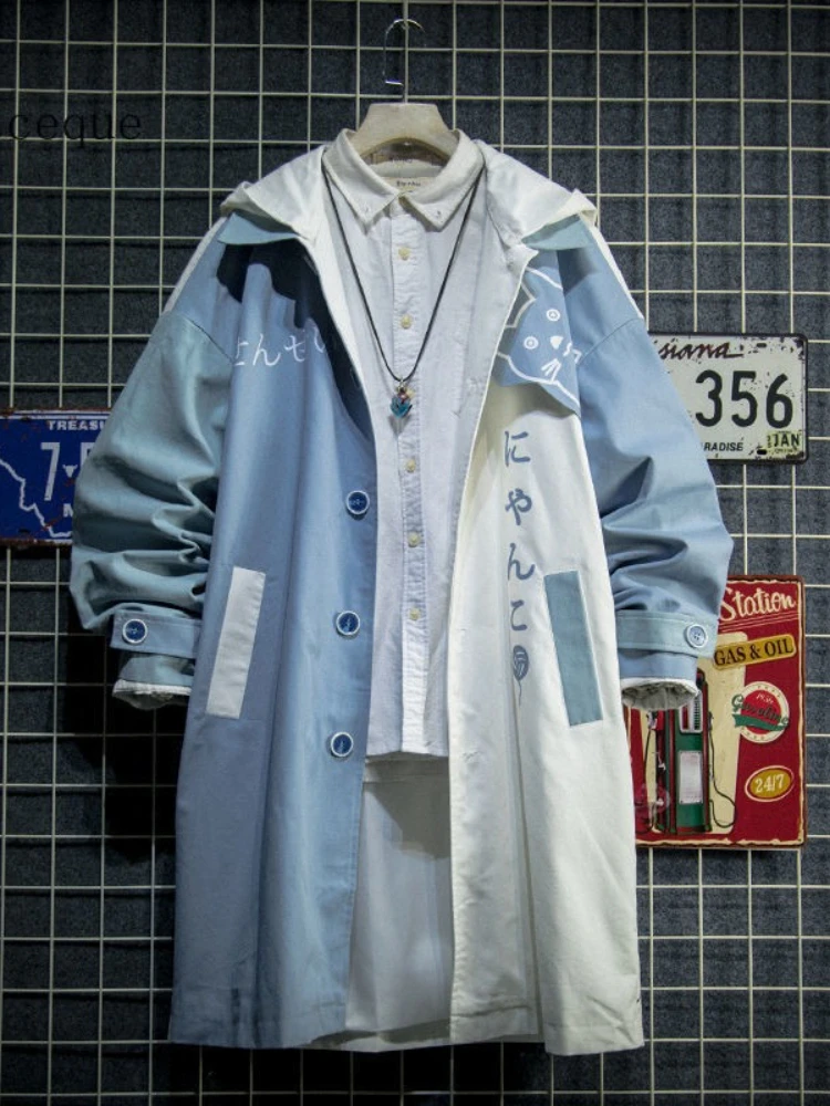 

Новинка 2025, весенне-осенняя мужская толстовка с милым принтом кота, лоскутные толстовки, модная мужская толстовка в стиле Харадзюку в стиле аниме