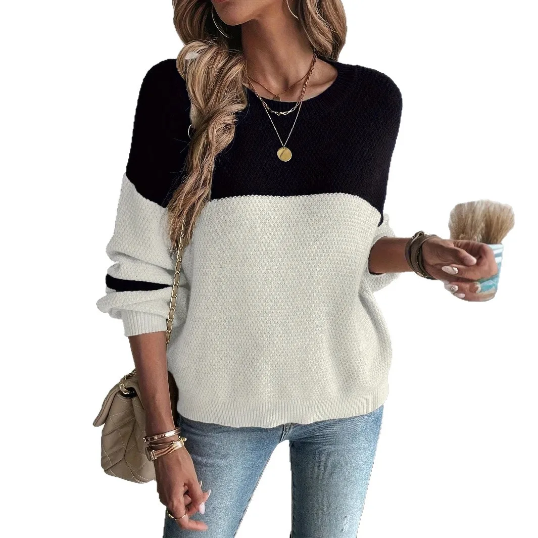 Pull à manches lanternes printemps et automne pull ample pull décontracté pour femmes