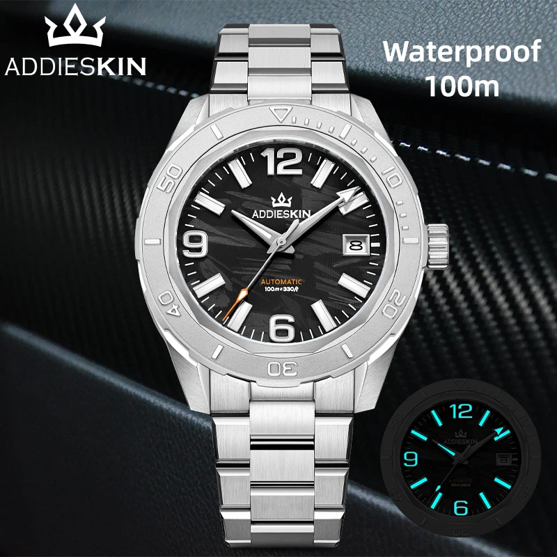 ADDIESKIN K007 Men Luxury Automatic Watch 100M Waterproof Sapphire Glass 316L Stainless Steel BGW9 Luminous Mechanical Watch