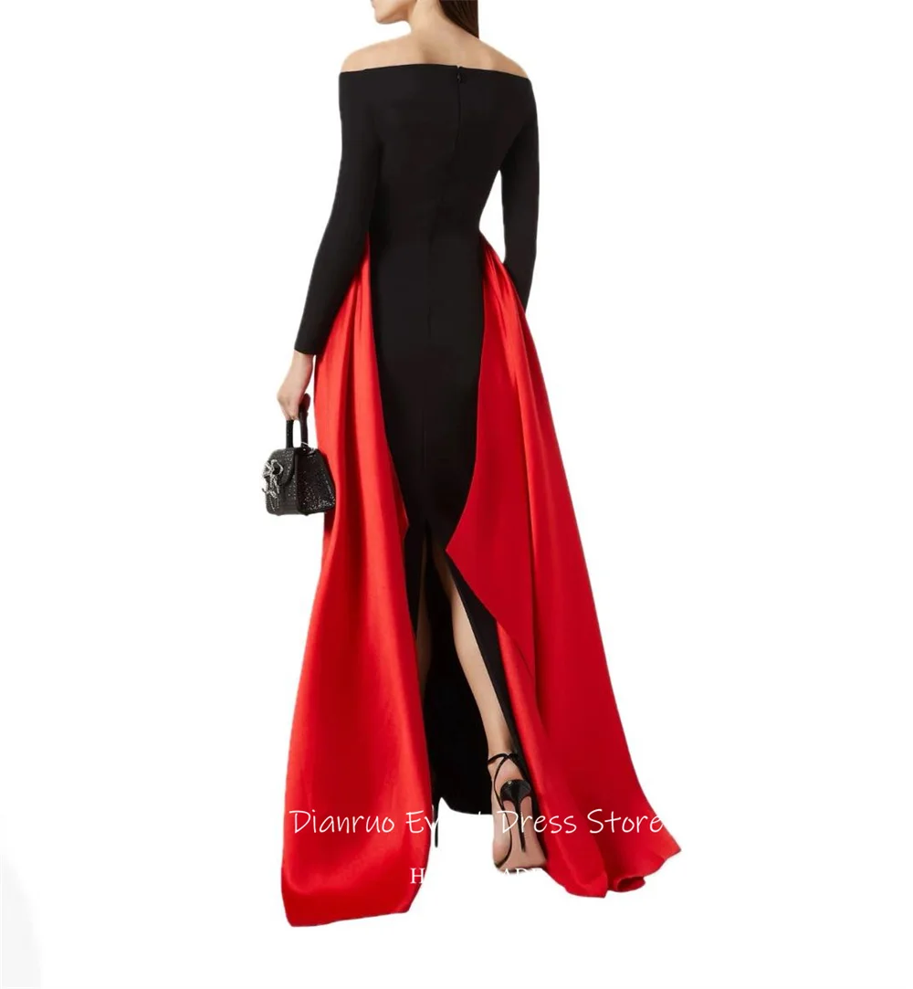 Dianruo Dubai Вечерние платья с рюшами Синий атлас فساتين سهرة Прямые платья для выпускного вечера с открытыми плечами в Аравии по индивидуальному заказу