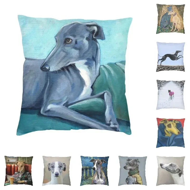 Luxury Greyhound Cushion Cover 40x40cm Soft Whippet Sihthound Dog Pillow Case for Sofa Car Square Pillowcase Decoration