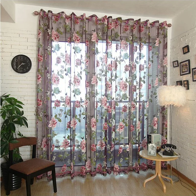 Mordern Room Floral Tulle Window Curtain Fabric Screening Curtain Drape Scarfs Valances Curtains For Living Room