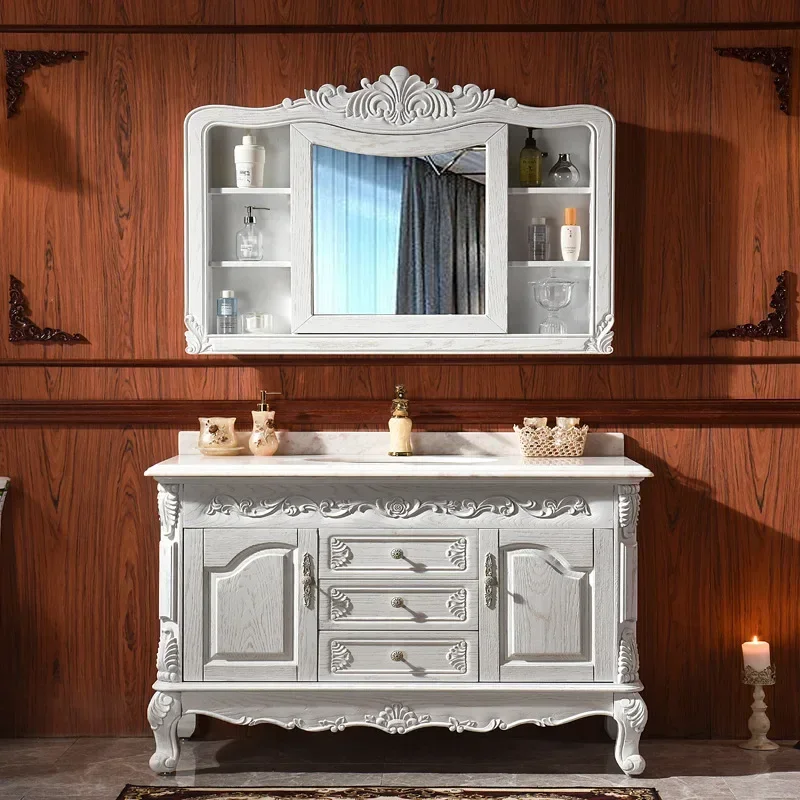 

Vanity Drawer Bathroom Cabinet Solid Wood Ceramic Basin Bathroom Cabinets Washbasin Wall Shelf Gabinete Room Furniture