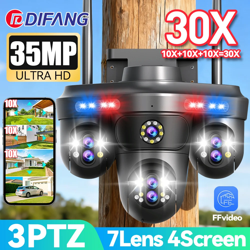 

DIFANG 35MP WiFi Security Camera Four Screen 7 Lens Video CCTV 360° PTZ IP Auto Tracking Night Vision WiFi Surveillance Cam