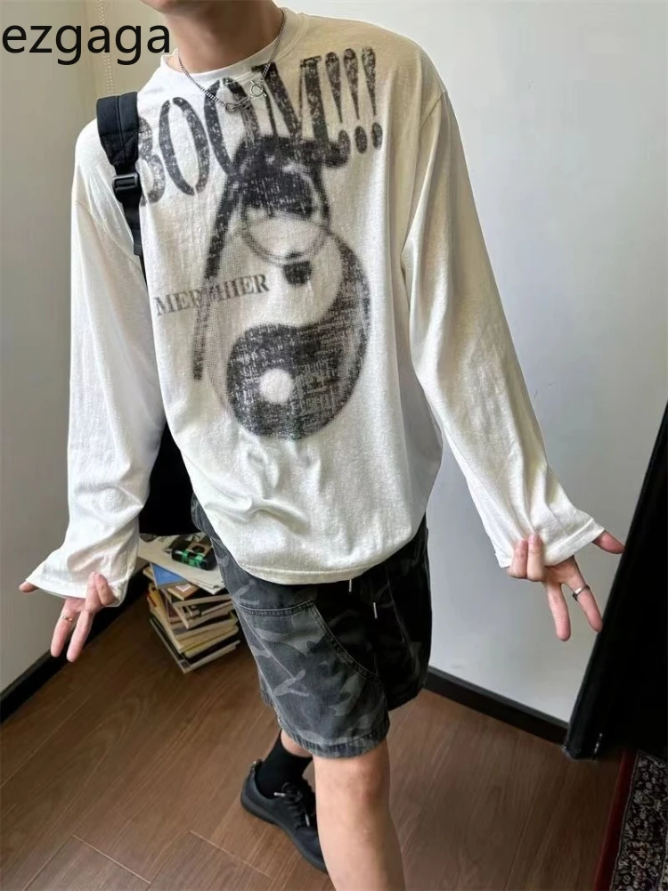 

Ezgaga Women T Shirts Long Sleeve Printing Letter O Neck Loose Long Sleeve Autumn New Fashion Grunge Tops Female Tee Shirt
