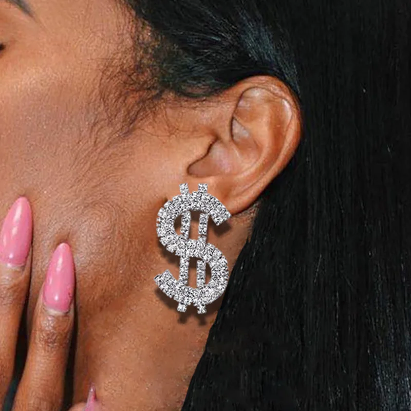 AliExpress hot-selling dollar rhinestone earrings INS fashion trend simple stud earrings versatile accessories earrings