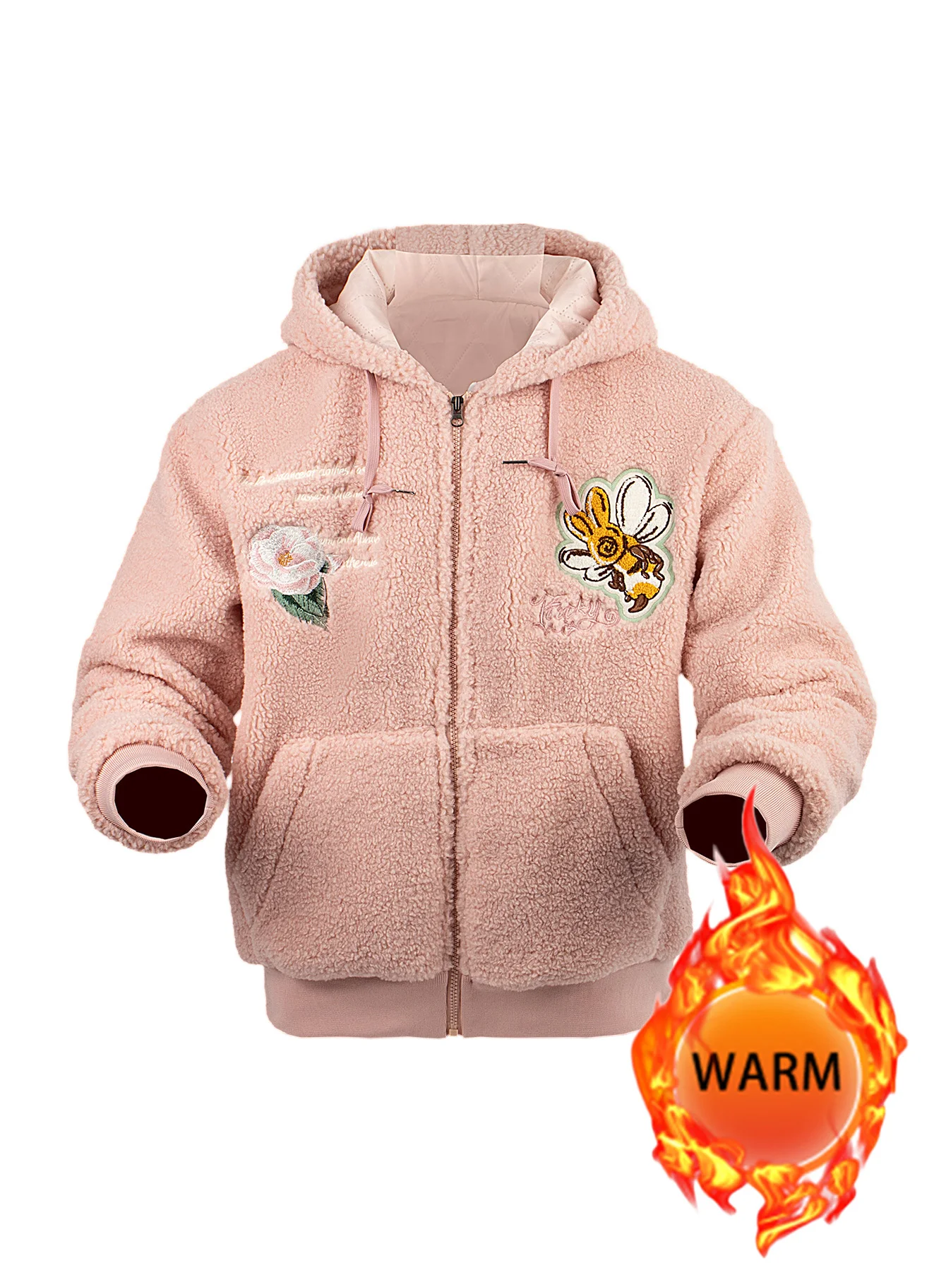 سترة نسائية بغطاء للرأس من الصوف بسحاب ملابس خارجية سميكة دافئة للخريف والشتاء مع جيوب كاجوال عصرية مطرزة يومية للجنسين #6