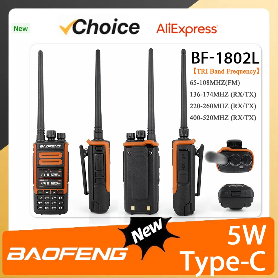 

BF-1802L Walkie Talkie Type-c NOAA 999CH 5W Wireless Copy Frequency FM High Capacity Long-Distance Dual Band Long Range CB Radio