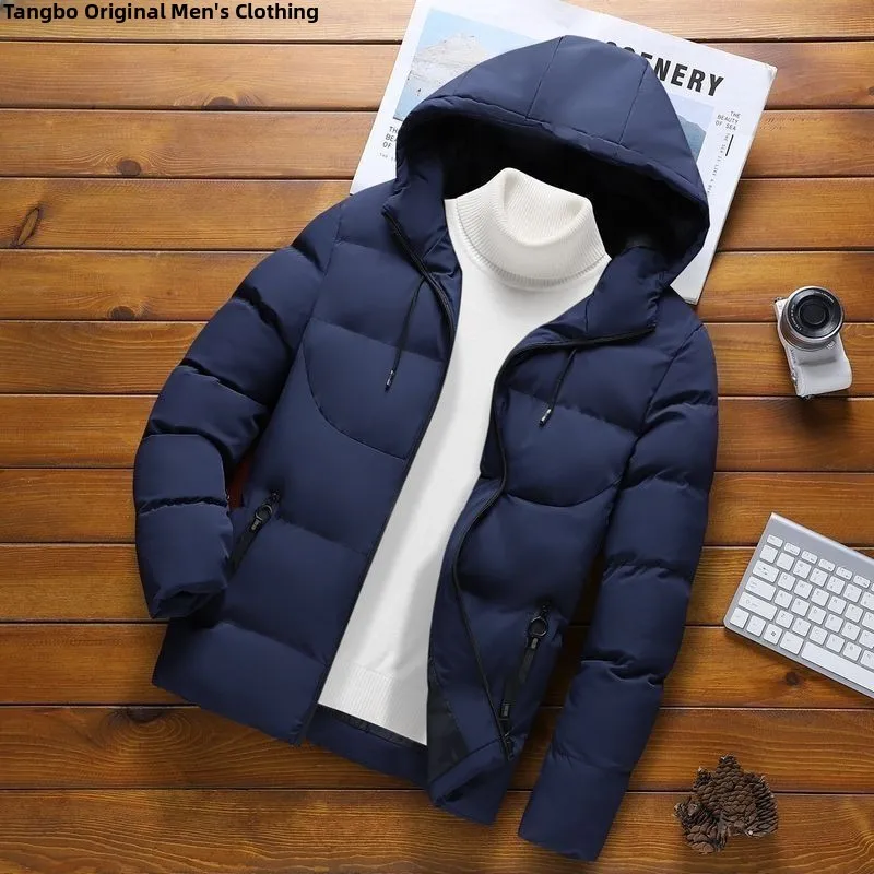 Picture 6: Men's Thickened down Cotton Jacket Winter Casual Hooded Coat Youth Fashionable Versatile Top Quality Silk Fiber Filled Slim Fit