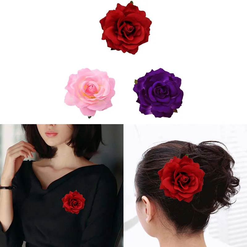 Simulation Flower Hairpin Bohemia Red Rose Hair Clip Women Ladies Girls Seaside Beach Accessories Flower Clip Fashion Headdress