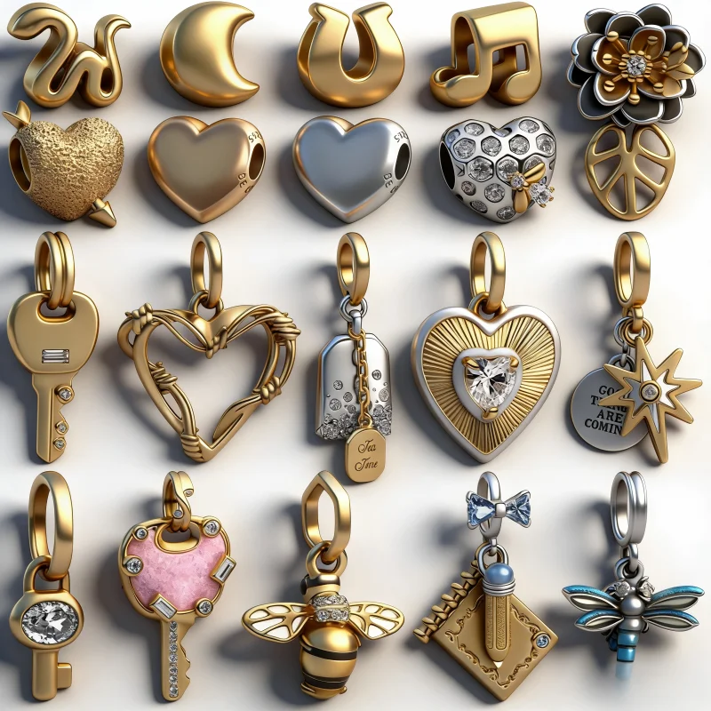

925 Sterling Silver Glitter Heart Shaped Key Lock Couple Charms Enamel Custom Floral Dangle Beads Fit Bracelet Personalized Gift