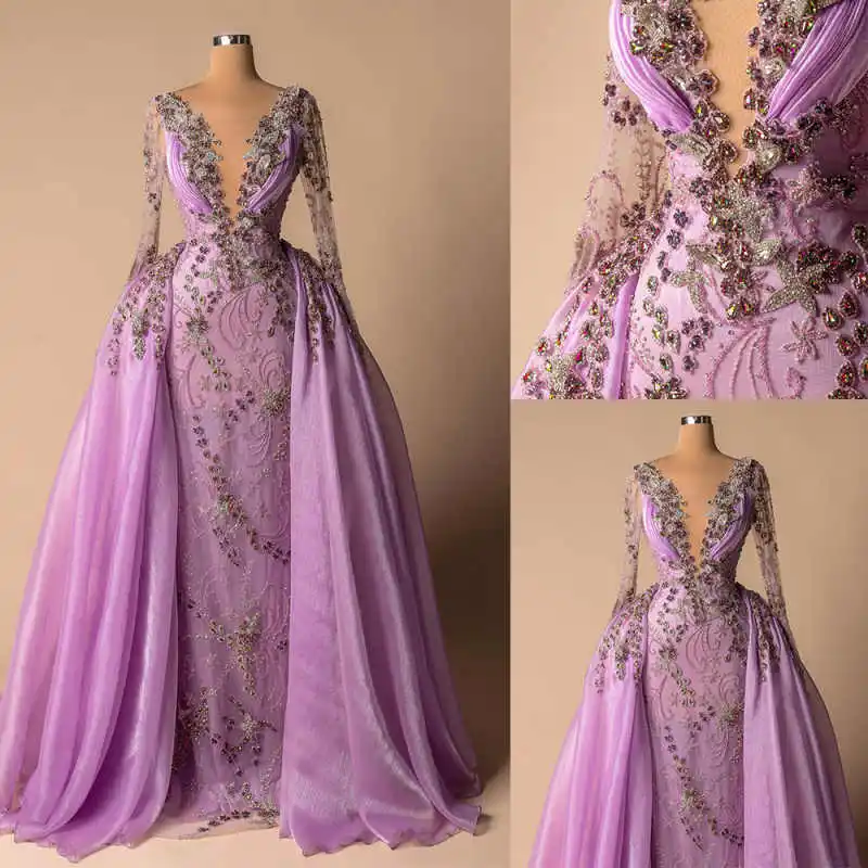 

Великолепные вечерние платья Русалка с v-образным вырезом и стразами, кристаллами, аппликациями, кружевными платьями для выпускного вечера, вечерние платья по индивидуальному заказу Robe De Soirée