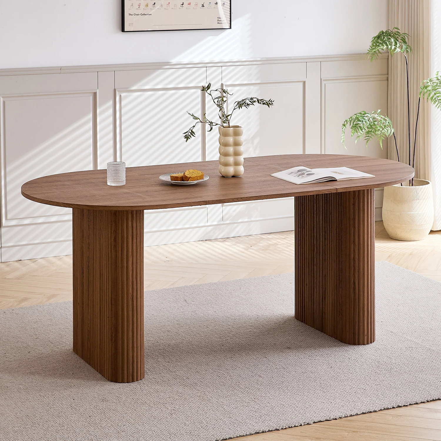 Table à manger moderne simple en bois massif, plateau ovale, adaptée au salon/salle à manger, 180cm x 90cm