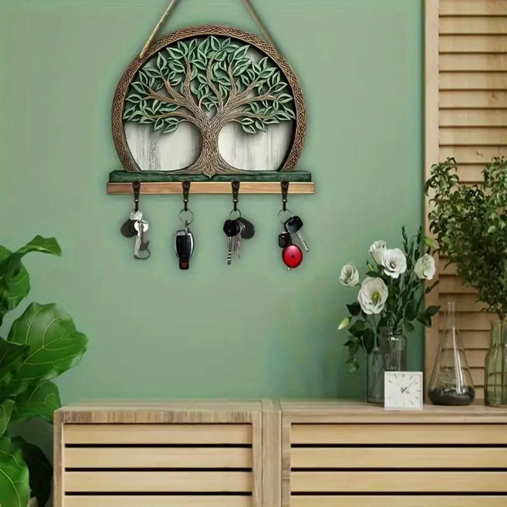 2D Wooden Multifunctional Home Key Holder - A Simple Tree of Life, Suitable for Walls, Porch, Rooms, Seasonal Decoration, Gifts