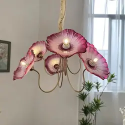 Modern pink flowers Chandelier brass metal led glass ceiling light Bedroom Luxury medieval Lamp Home Decor beside Hanging Light