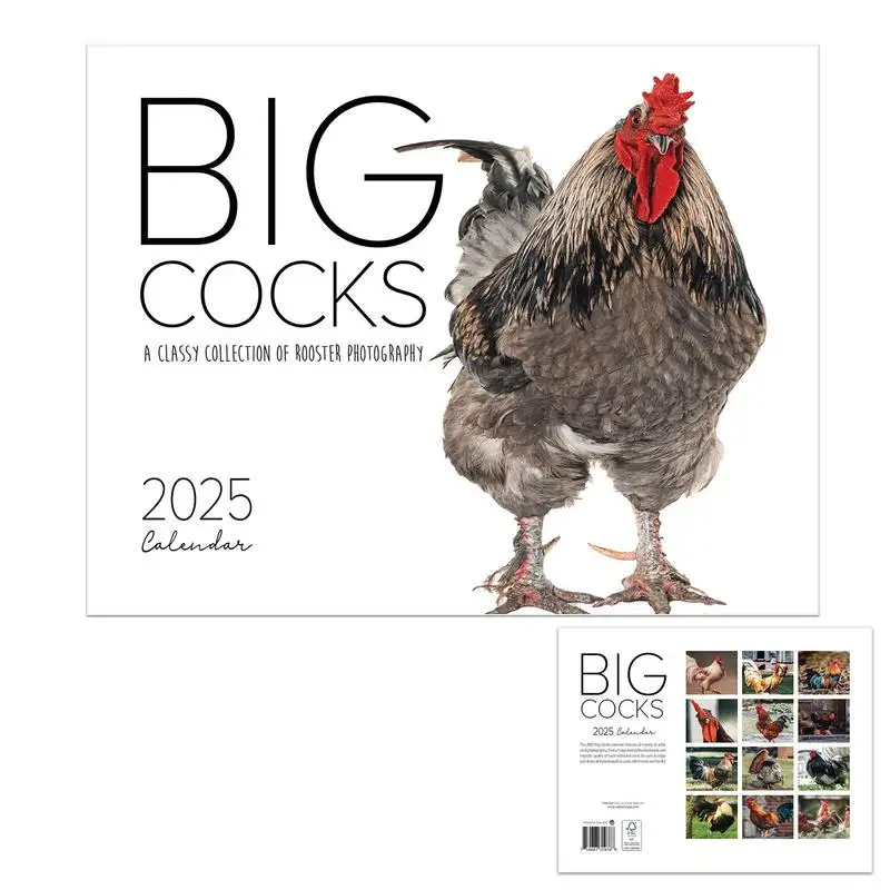 Funny 2025 Big Cocks Calendar, Vibrant Wildlife Photography, 12-Month Wall Calendar, Office & Home Decoration