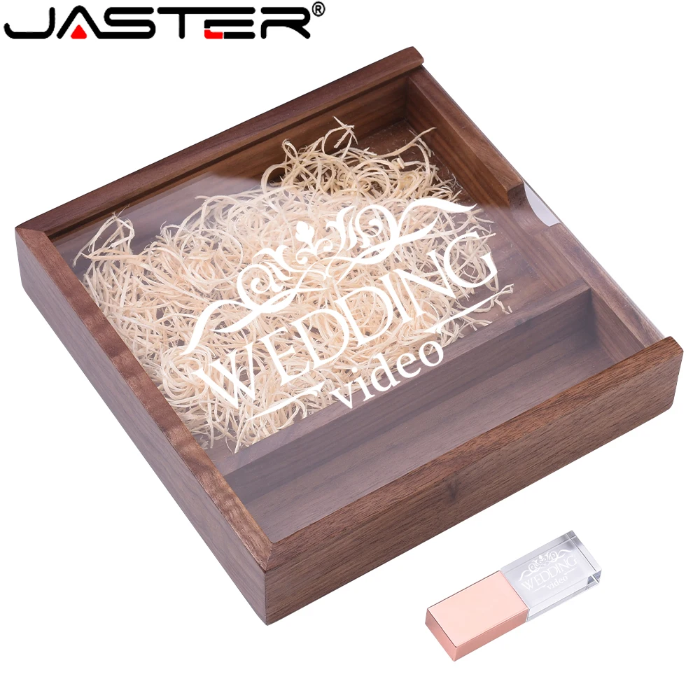 

JASTER Transparent cover Album Wooden Box USB Flash Drives Photography Wedding Gift 128GB Memory Stick 64GB High-speed Pen Drive