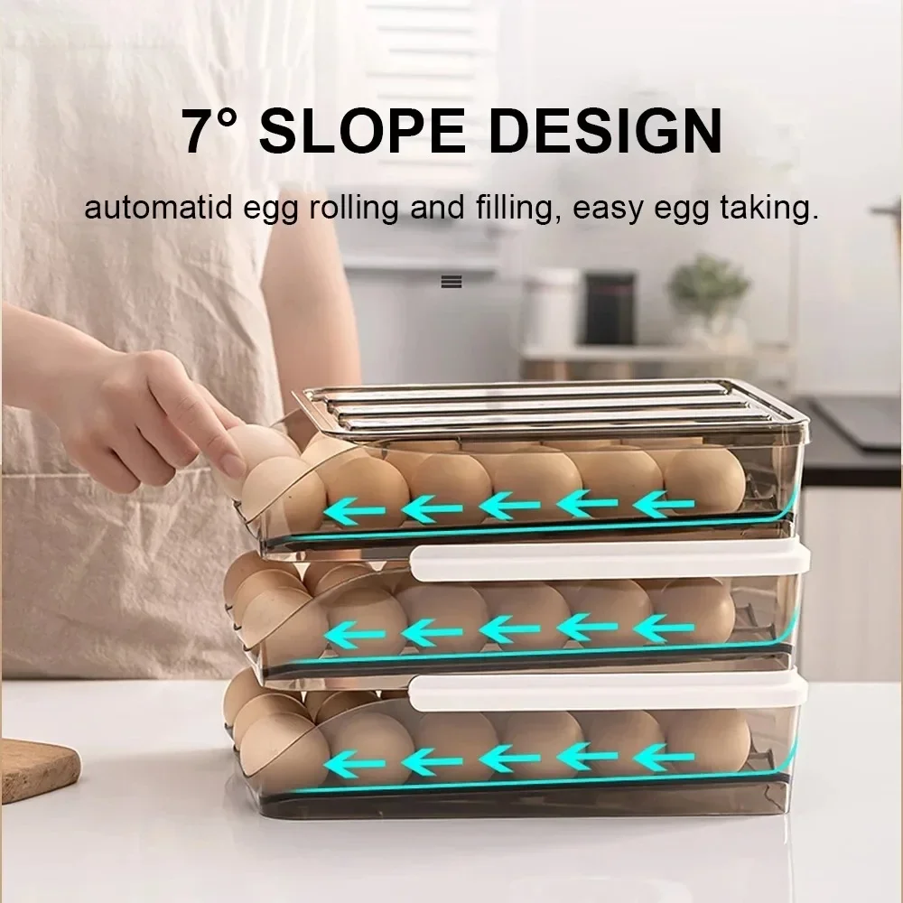 

Automatic Rolling Egg Holder Multi-layer Kitchen Egg Organizer Storage Box Container with Lids Refrigerator Egg Organizer Rack