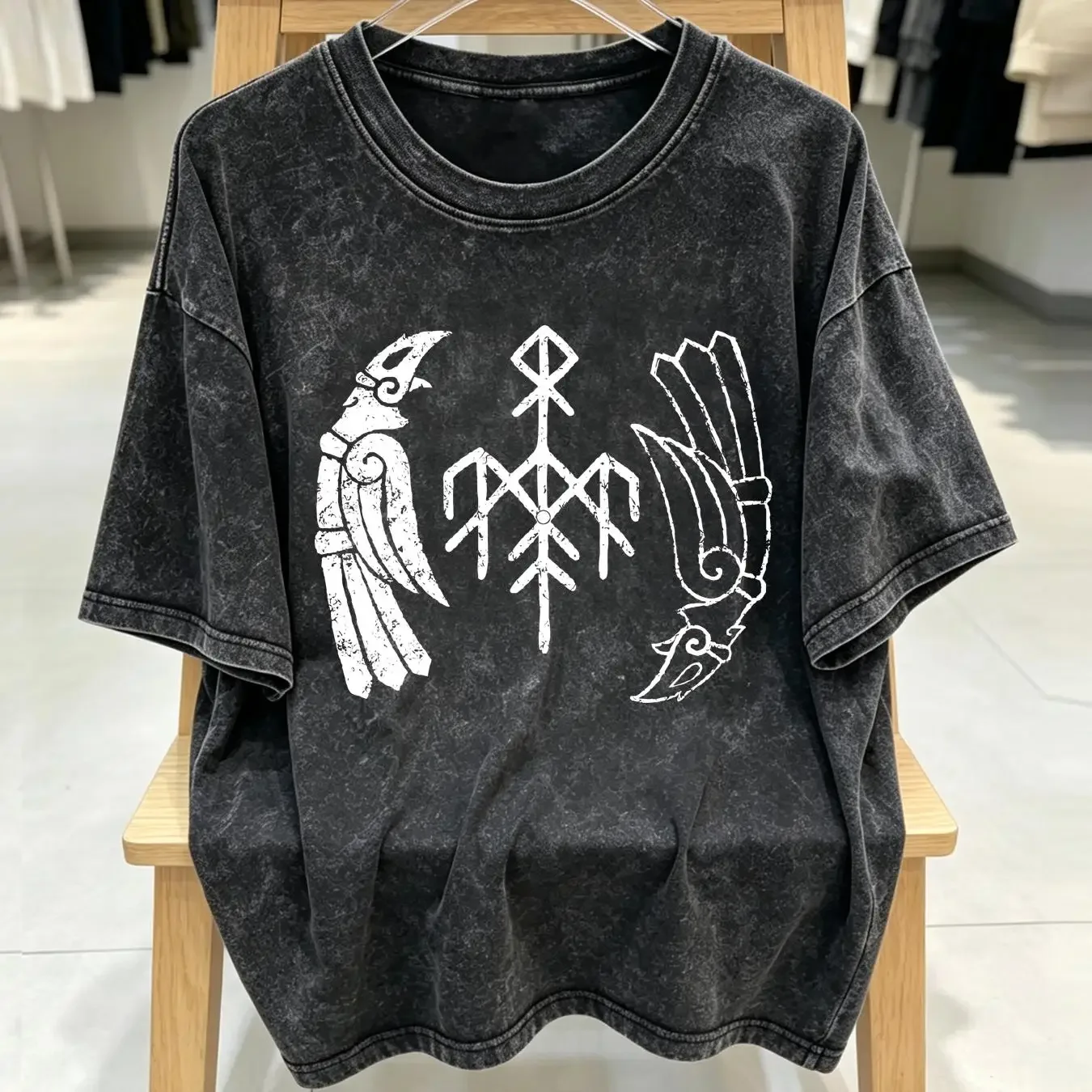 washed T Shirt wardruna kvitravn organic ts vintage Washed Stretched graphic Casual fashion Breathable homme streetwear Soft
