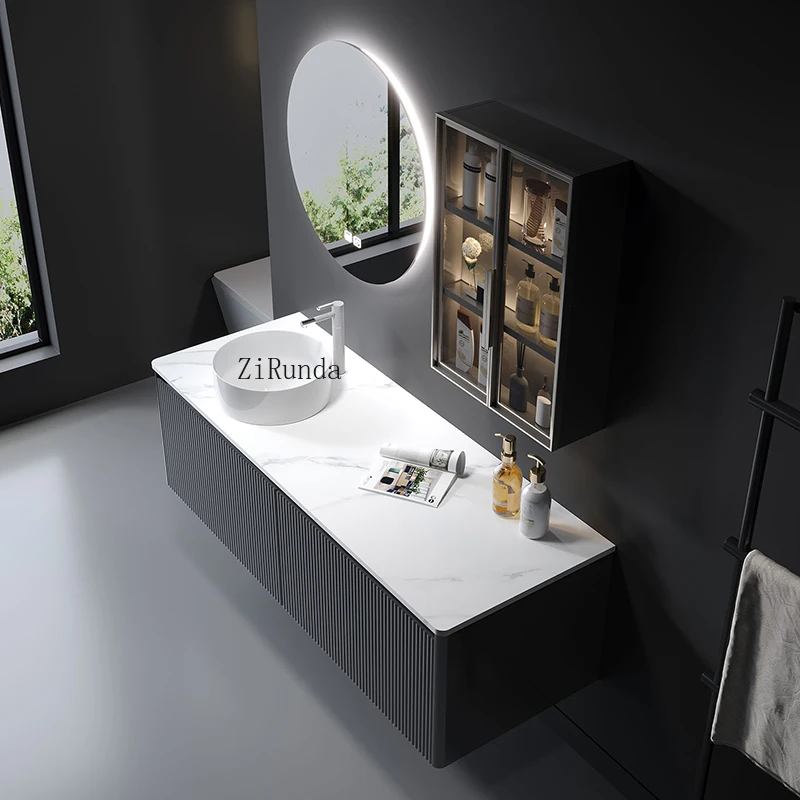 Armário de vaso sanitário de mármore flutuante vaidade moderna cinza montada na parede do banheiro