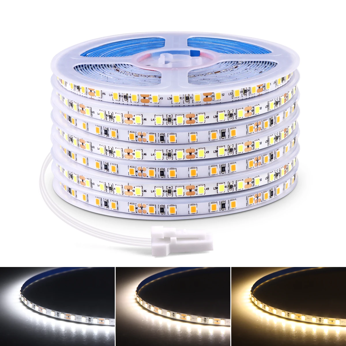 Tira de luces LED SMD 2835 de alto brillo, 12V de CC, doble capa de cobre, 5mm, cinta PCB, puerto de Cable de alambre DuPont, lámpara de armario DIY