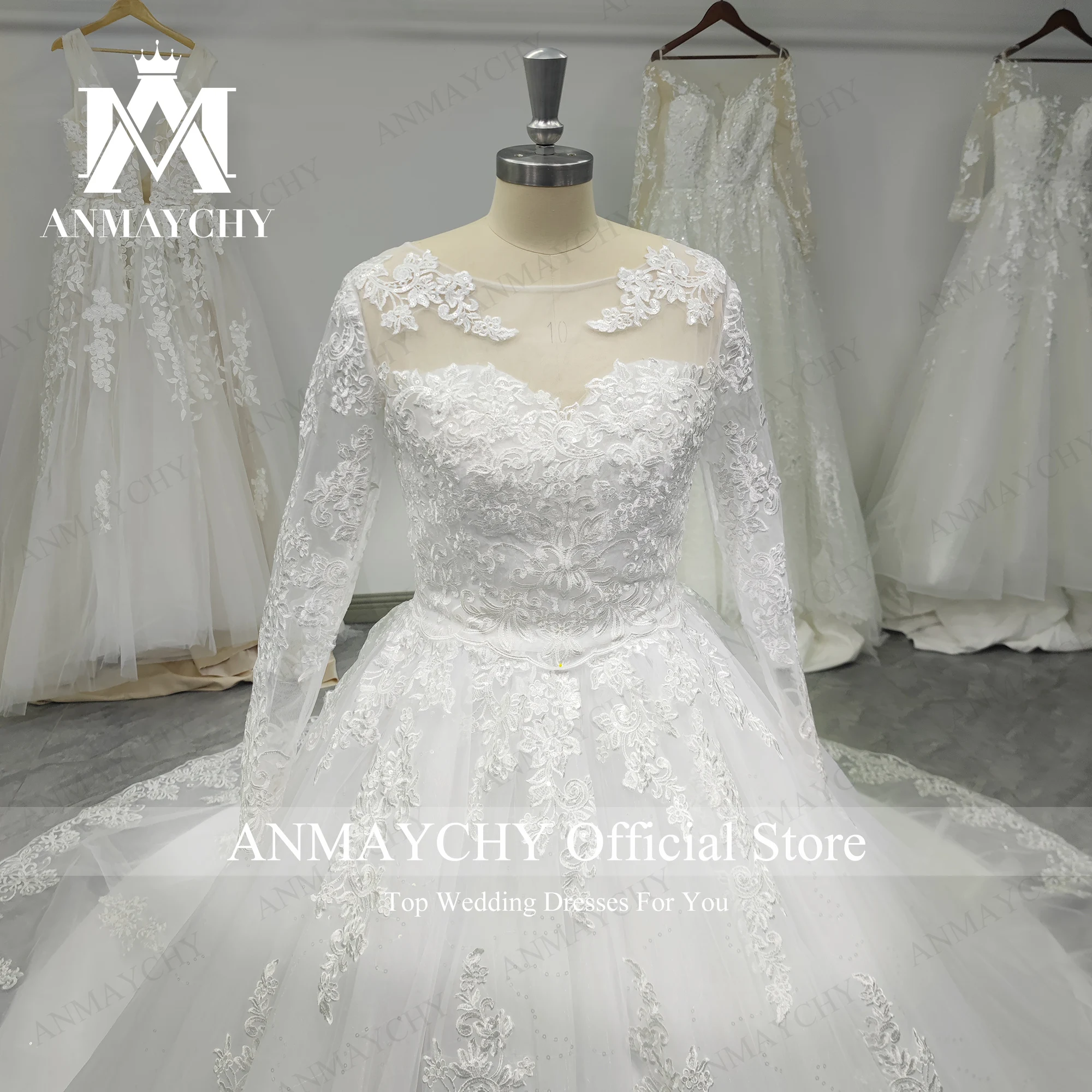 ANMAYCHY Strapless Wedding Dresses 2022 Modern Strapless With Jacket Long Sleeve Appliques A-Line Wedding Gown Vestidos De Novia