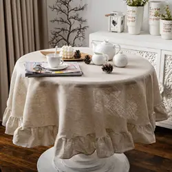 Ruffle Round Tablecloth Cotton Flounces Trim Washable Table Cover for Holiday Dinner Party Banquet Kitchen Wedding Decoration