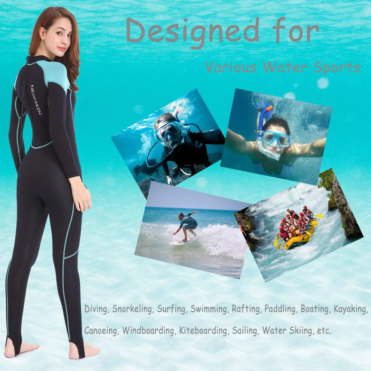 Women\'s 2mm Neoprene Wet Suits Full Body Wetsuit for Diving Snorkeling Surfing Swimming Canoeing in Cold Water Back Zipper Strap