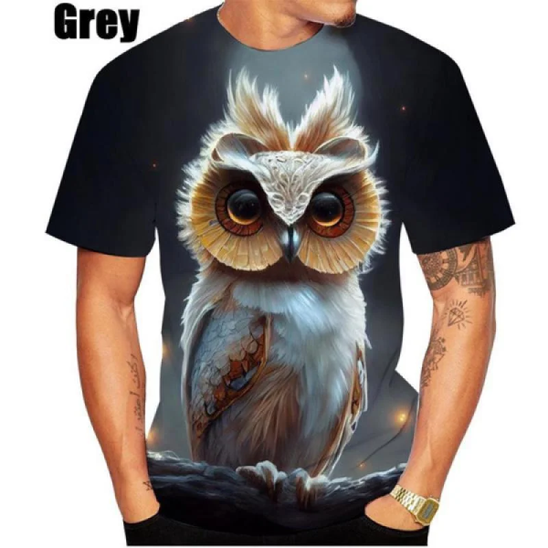 Men\'s/women\'s 3D Owl T Shirt Animal Short-sleeved Round Neck Men\'s Tee Tops