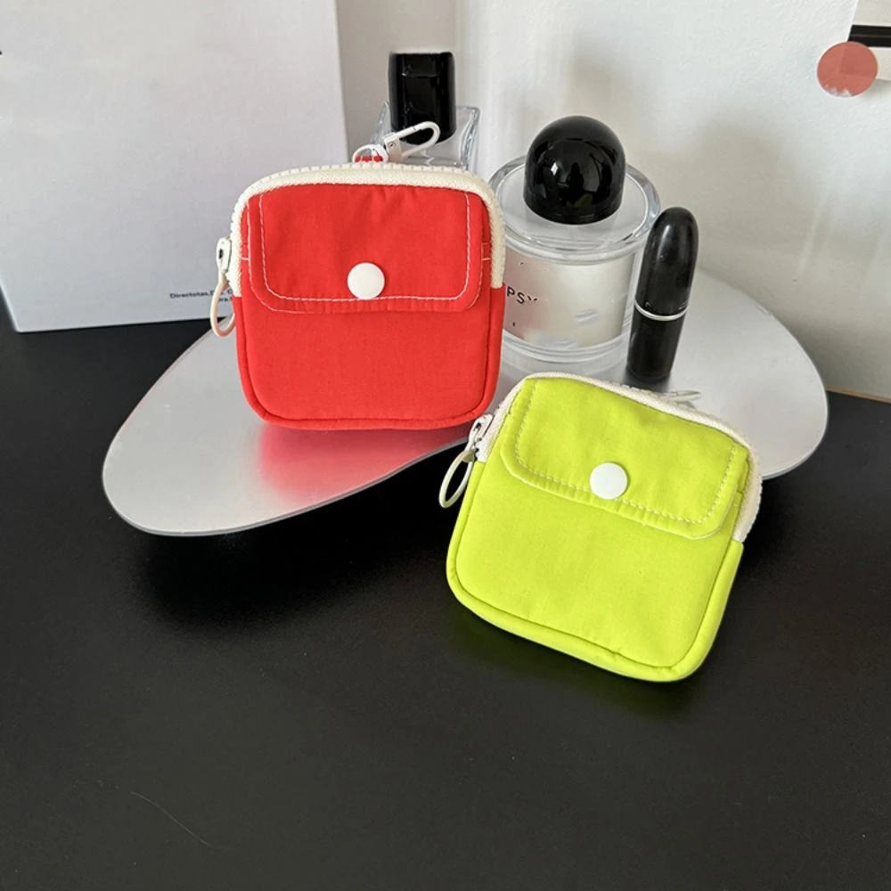 Simple Portable Nylon Coin Purse Korean Style Square Mini Storage Bag Candy Color Lightweight Earphone Bag Student