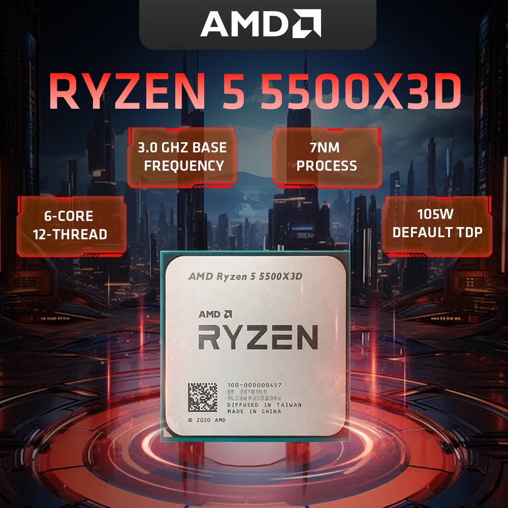 

Процессор AMD Ryzen 5 5500X3D для настольных ПК, 6 ядер, 12 потоков, 3.0 ГГц (до 4.0 ГГц), 96 МБ кэш-памяти L3, сокет AM4, игровой процессор с 3D V-Cache