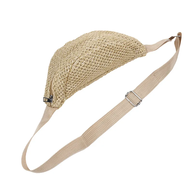 

Cute Straw Woven Waist Bag Rattan Large Capacity Fanny Pack Handmade Braid Crossbody Bags for Summer