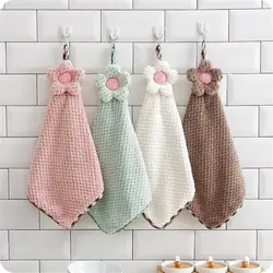 Cute Hangable Coral Velvet Absorbent Towels Cartoon Little Flower Hand Towels Kitchen Bathroom Cleaning Rags