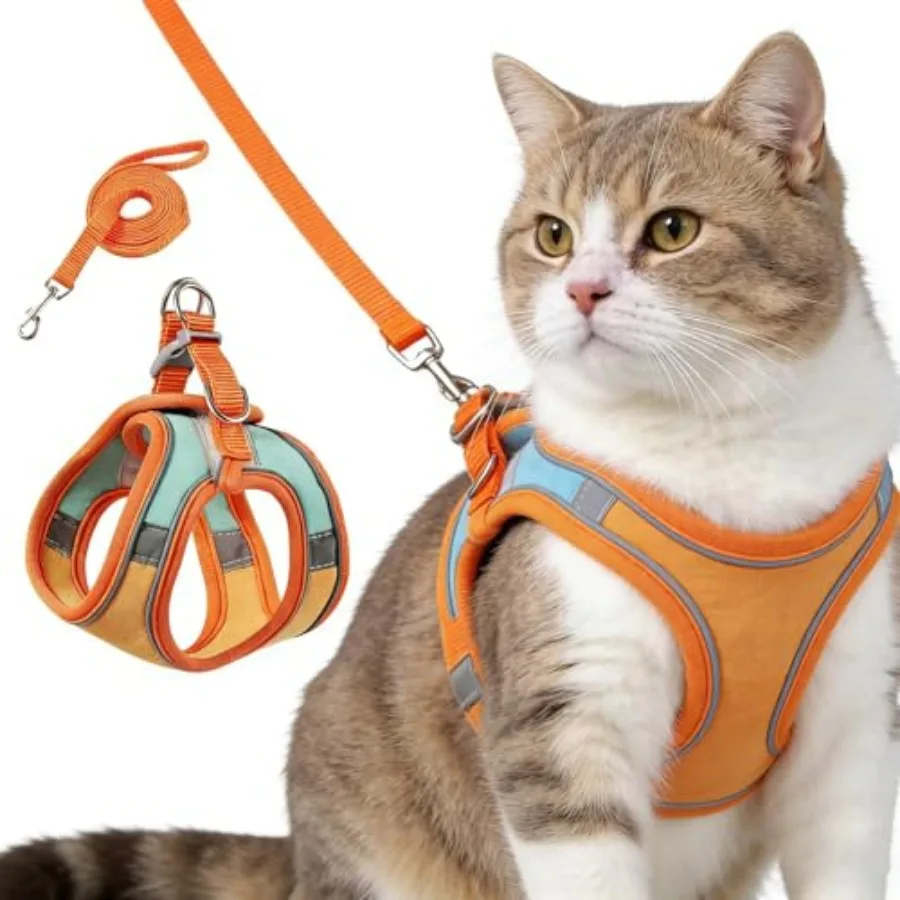 

Escape-Proof Cat Harness and Leash Set, Soft Breathable Mesh Vest Style Cat Harness, Adjustable Step-in Cat Harness for Walking
