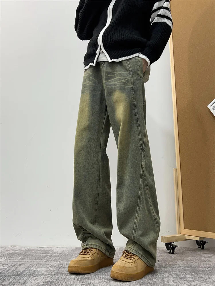

Американские широкие джинсы High Street для мужчин, свободные прямые повседневные брюки, молодежные модные зимние повседневные брюки для активного отдыха