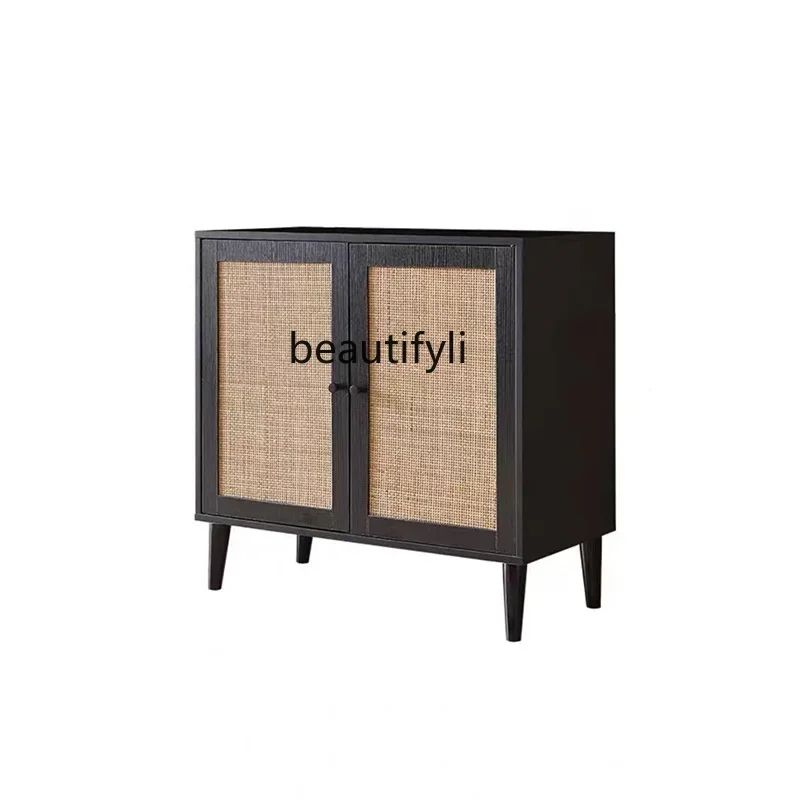 

Nordic Solid Wood Rattan Sideboard Cabinet Modern Small Apartment Living Room Tea Cabinet Simple Home Storage Bedroom Storage