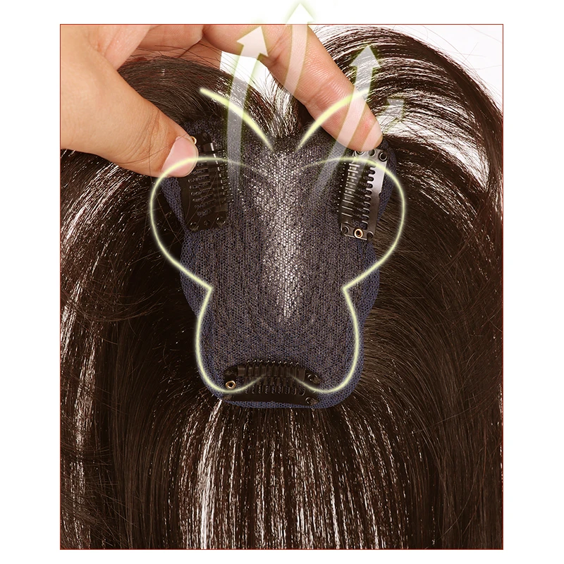 Four-leaf-butterfly-inspired bangs for women's wigs, providing top coverage with a fluffy, high-crown effect to conceal gray hai