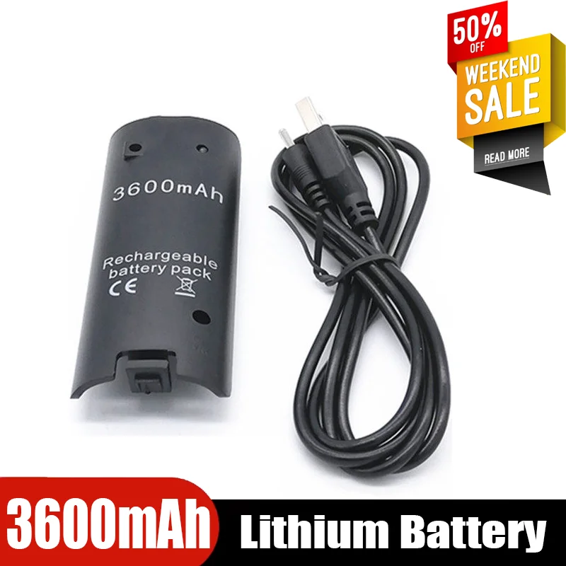 

for Nintendo Wii Wireless Game Right Handle DC Rechargeable 3600mAh High Capacity Black and White Battery