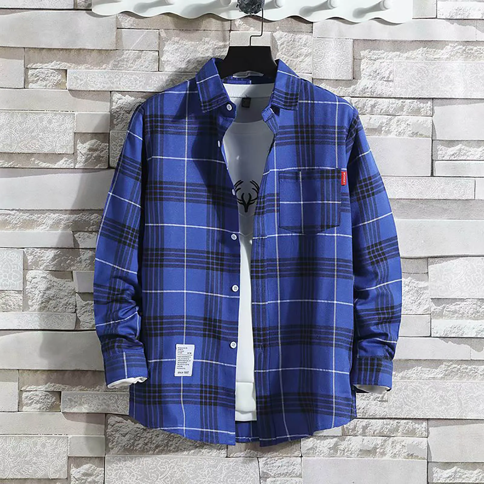 

Men's Casual Plaid Shirt Polyester Long Sleeve Lapel Plaid Casual Loose Top Coat Street Retro Korean Fashion Shirt 2024 Shirts