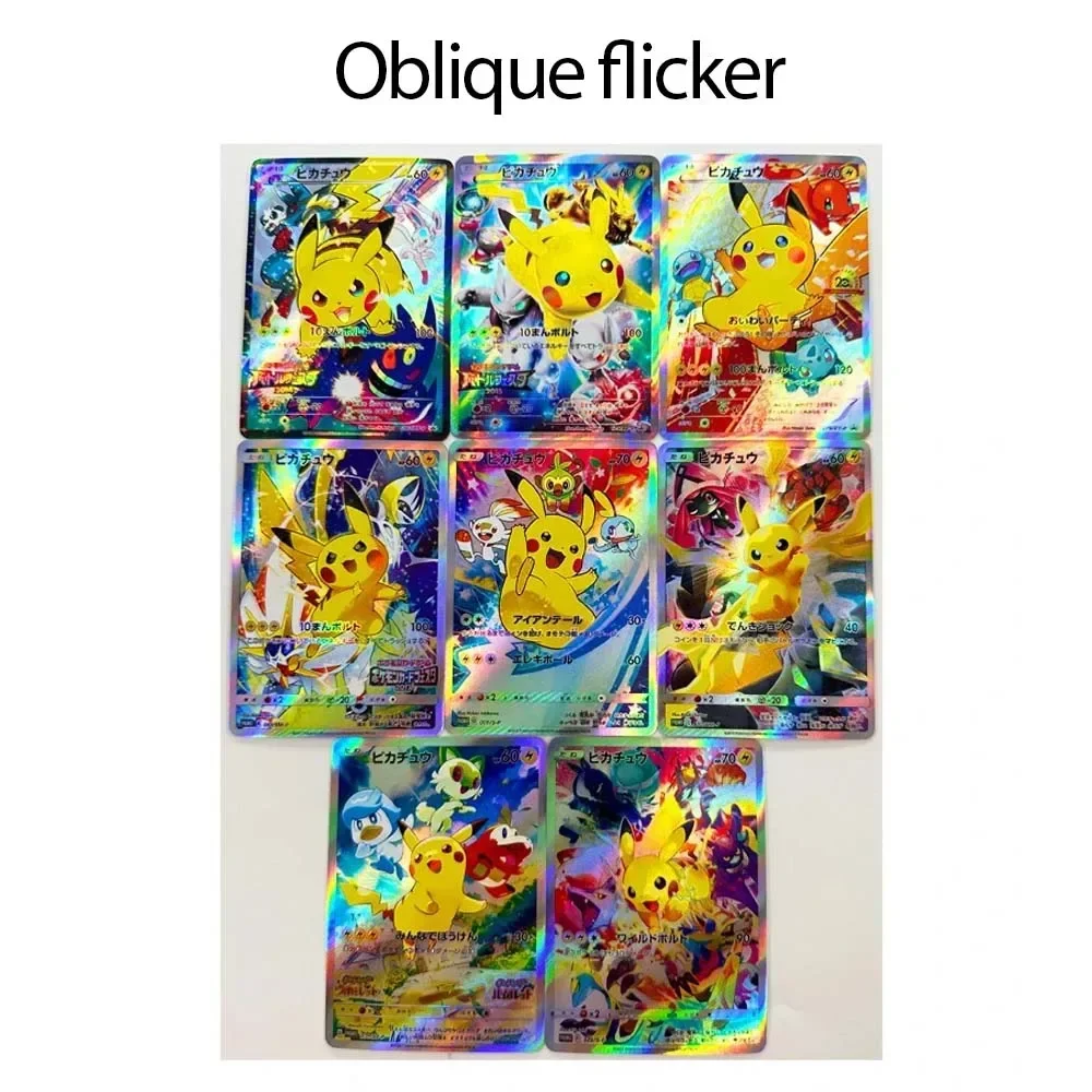 Cartão de coleção diy série caseira japonês pikachu celebração ptcg três tipos de anime piscando periférico presente de feriado